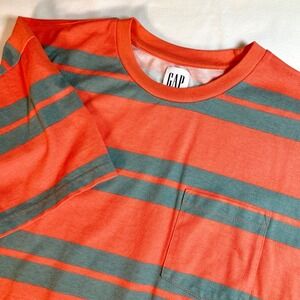 GAP Striped T-Shirt Men XL Orange Crew Neck Short Sleeve‎ Casual Cotton Pocket